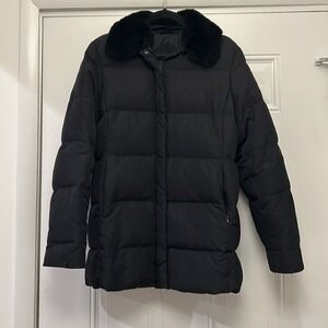 Jones New York black puffer coat removable faux fur collar- SMALL